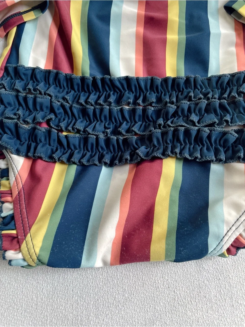RUFFLEBUTTS Swimsuit Bathing Suit Rash Guard Stripe One Piece Sunset Stripe Navy